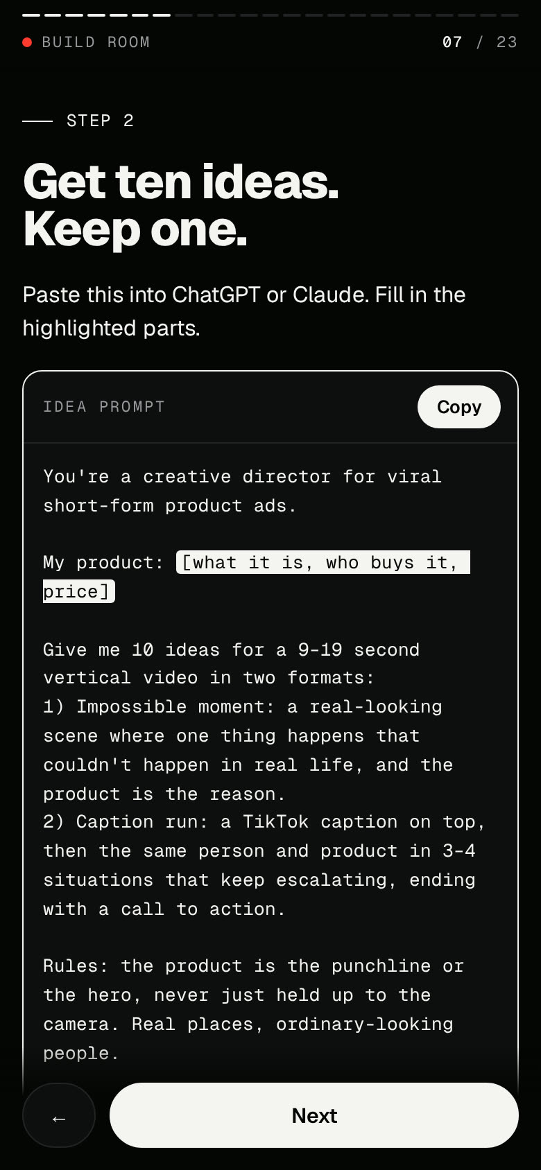 The Viral Ad Build — idea prompt card